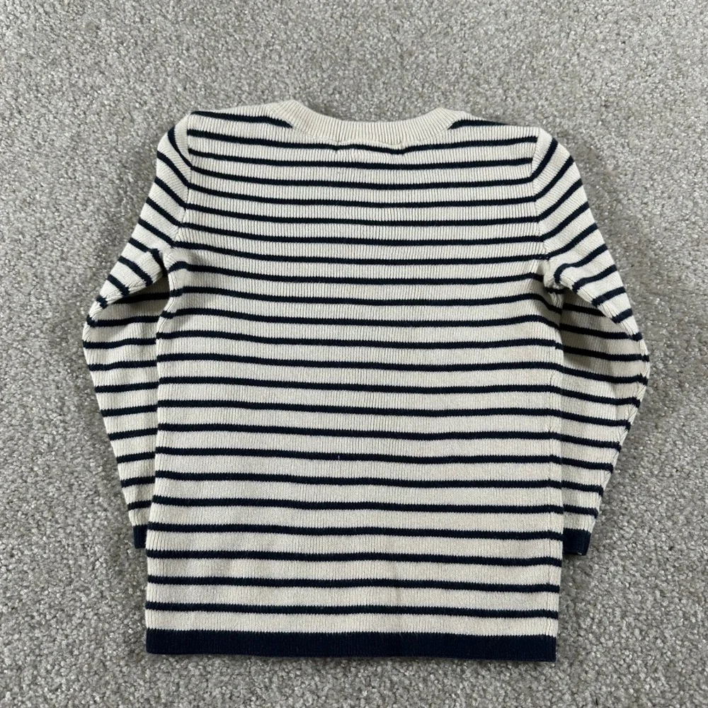 HM‎ LOGG Kids Navy Cream Striped Knit Sweater Button Shoulder Size 2-4Y